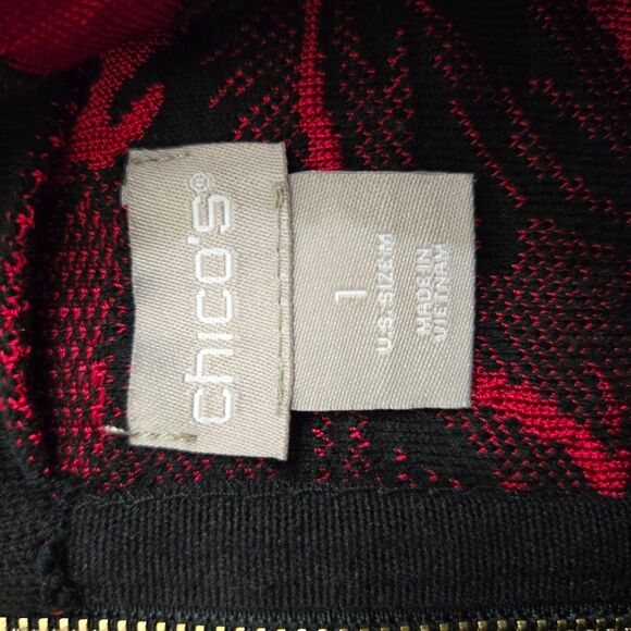 Chico's Women 1 US M Baroque Print Zip Back Mock Neck Black Red Floral Sweater - Picture 7 of 9